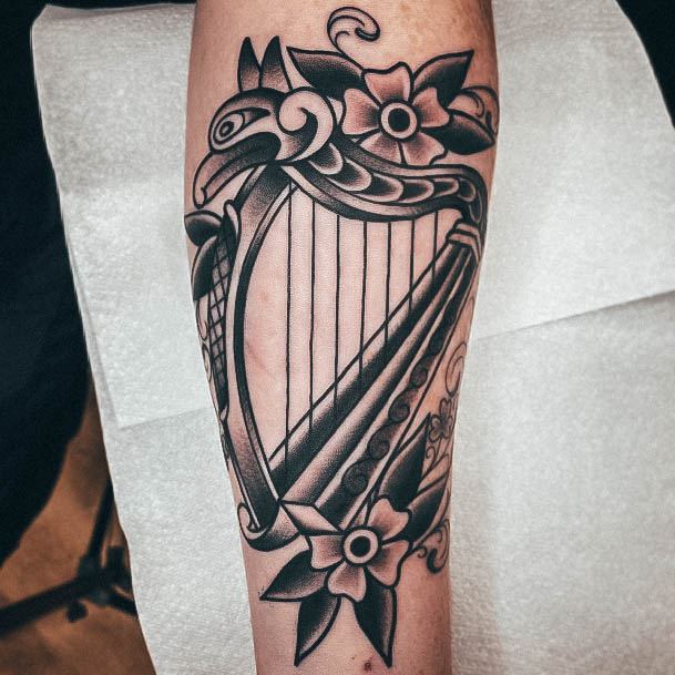 Ornate Tattoos For Females Harp