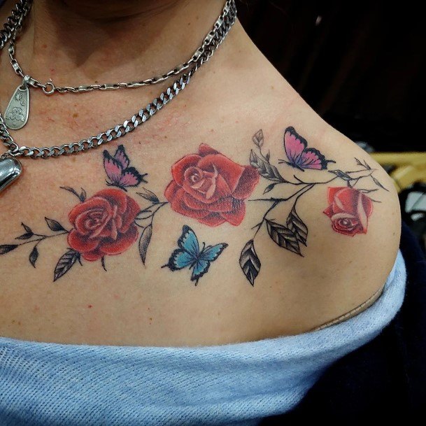 Ornate Tattoos For Females Rose Shoulder