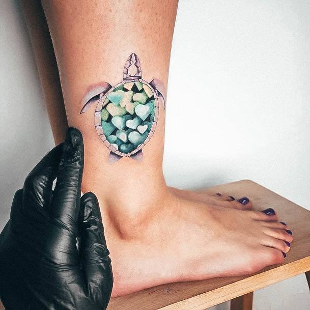 Ornate Tattoos For Females Turtle Ankles