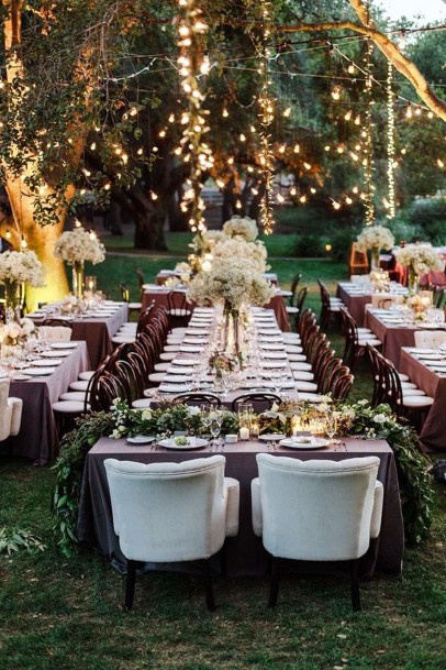 Outdoor Reception With Fairy Lights Rustic Wedding Ideas