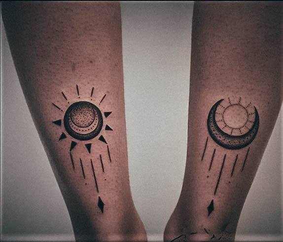 Outer Space Awesome Sun And Moon Tattoos For Women Back Of Legs