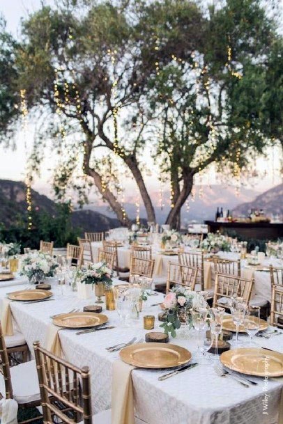 Outstanding Bright White Gold Greenery Outdoor Wedding Reception Table Inspiration