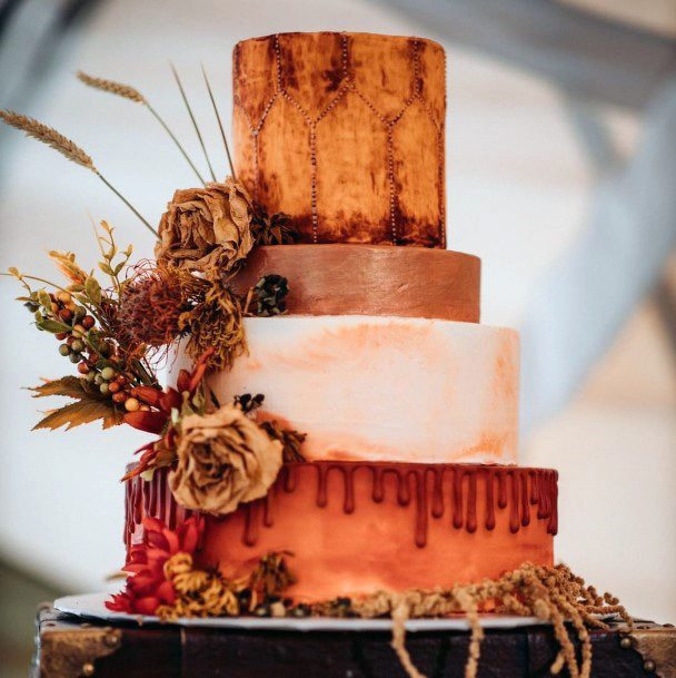 Outstanding Delicious Fall Wedding Cake Orange Red Beautiful Flower Design Ideas