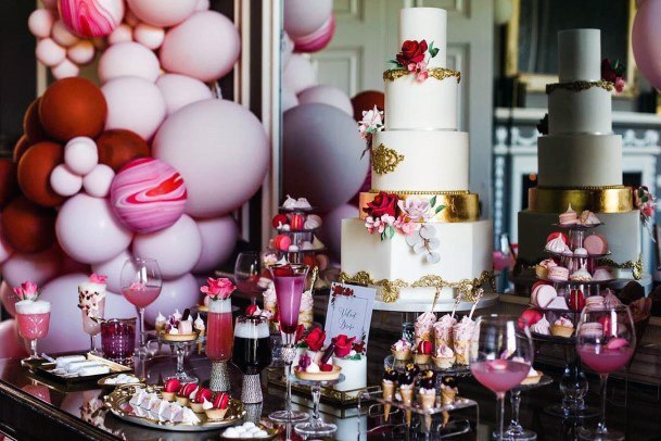 Outstanding Pink Red Balloon Decoration Delicious Desert Bar Wedding Cake Inspiration