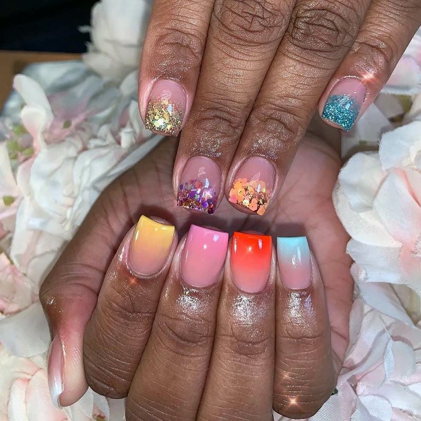 Outstanding Short Girly Pastel Colorful Ombre Nail Ideas For Women