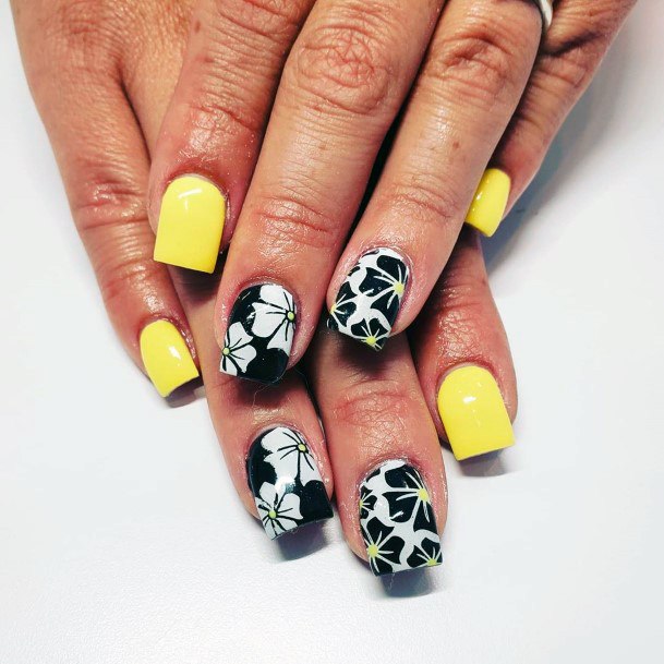 Outstanding Yellow Black White May Nail Inspiration Floral Ideas For Ladies