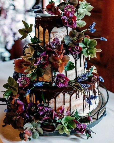 Overflowing Purple Flowers 3 Tier Wedding Cake Women