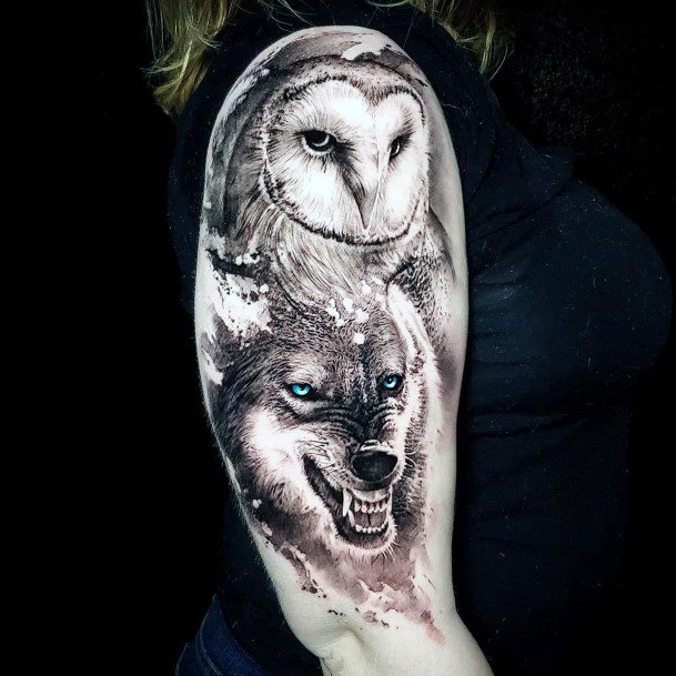 Owl And Beast Tattoo Womens Arms