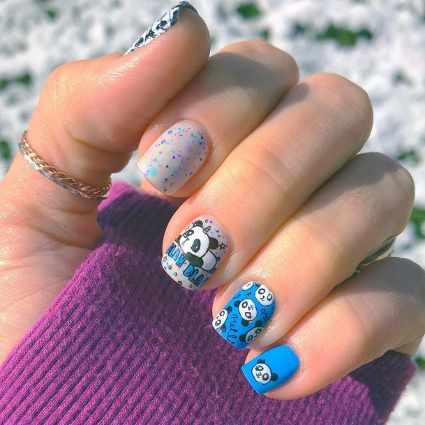 Painted Blue Panda Nails