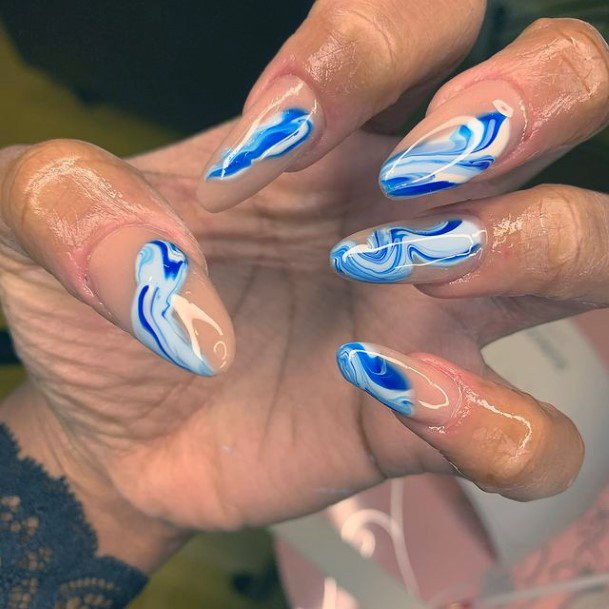 Painted Water Blue Nails Women