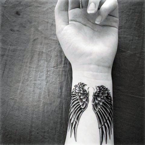 Pair Of Angel Wings Tattoo Womens Wrists