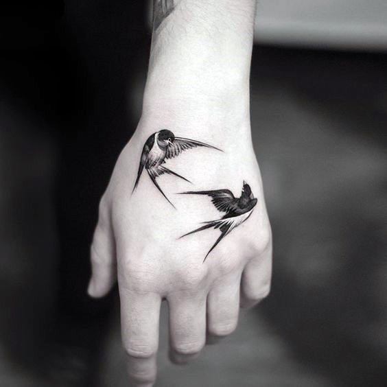 Pair Of Birds Tattoo Womens Hands