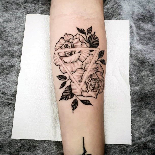 Pair Of Black Roses Geometric Tattoo Womens Hands