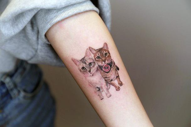 Pair Of Cats Tattoo For Women