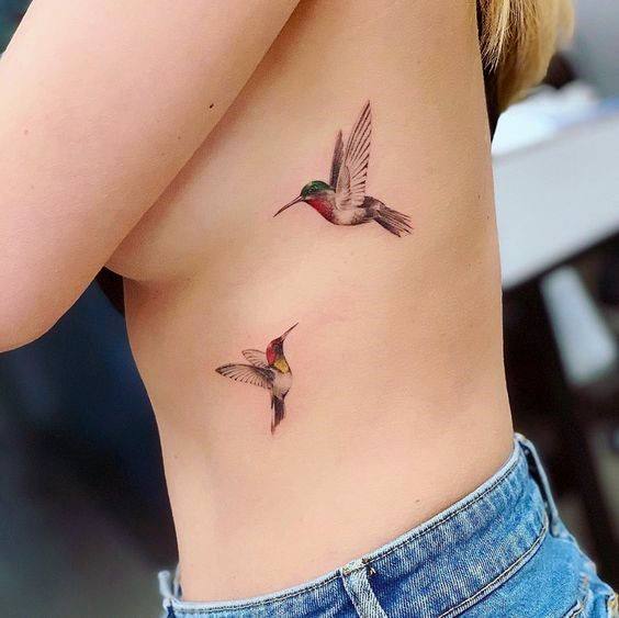 Pair Of Hummingbirds Tattoo Womens Torso