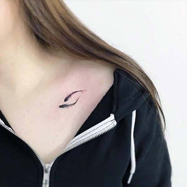 Paired Fish Tattoo Womens Collarbone