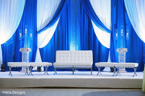 Palatial Wedding Stage Blue Decorations