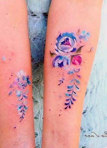 Pale Blue Watercolor Rose Tattoo Womens Forearms