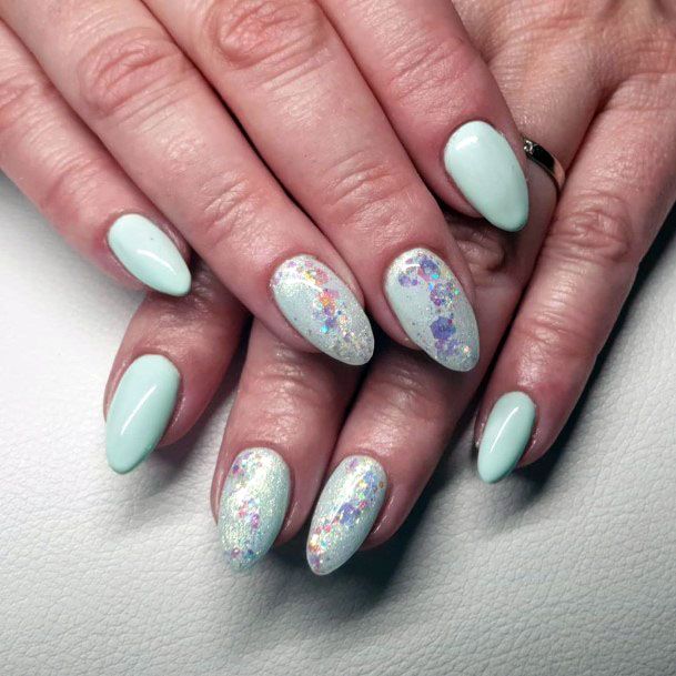 Pale Mint Nail With Glitters Women