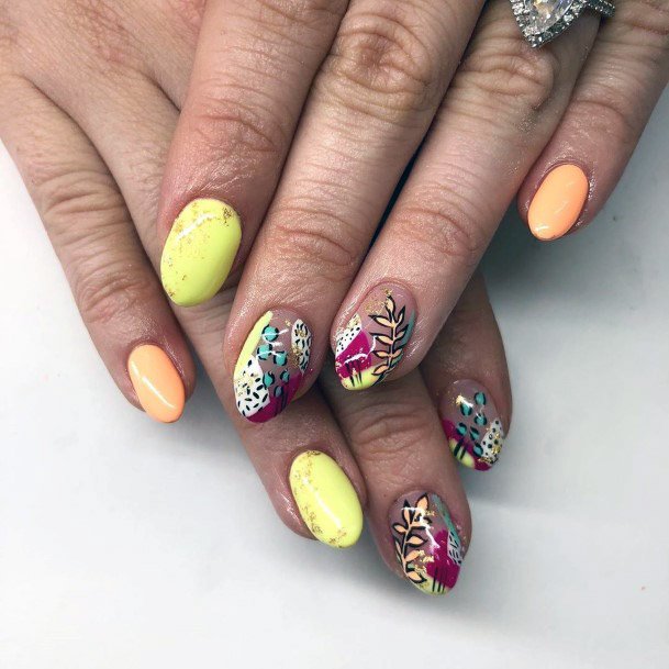 Pale Yellow Tropical Nails Women