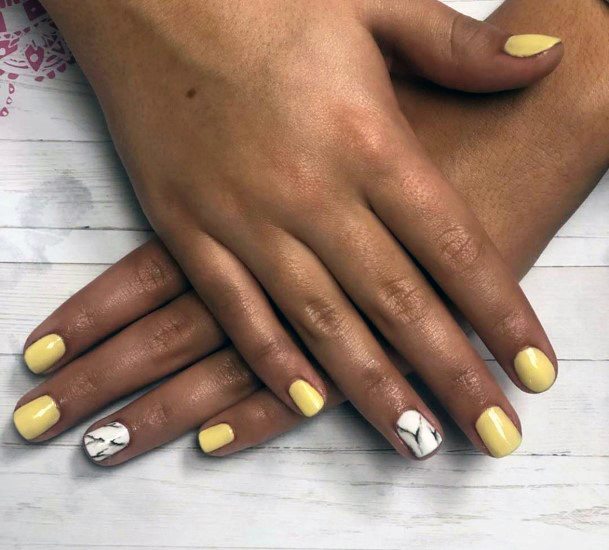 Pale Yellow With White Accent Nails For Women