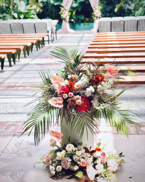 Palm Leaf Design On Vase Tropical Wedding Flowers