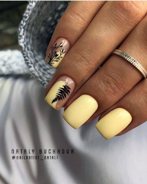 Palm Leaved Pale Yellow Nails For Women