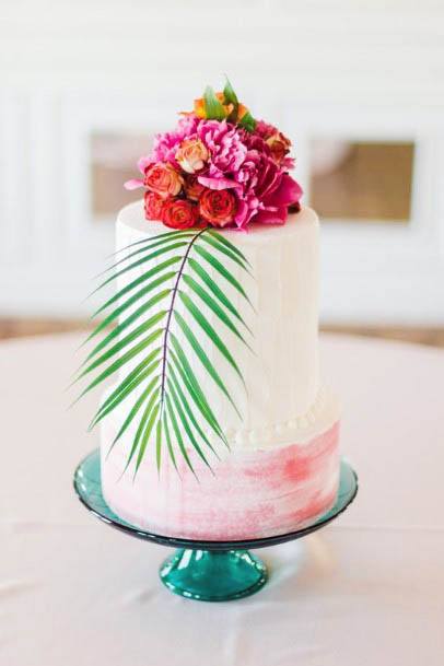 Palm Leaves Art Wedding Cake Flowers Pink