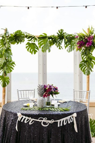 Palm Leaves Inspired Sweetheart Table Beach Wedding Ideas