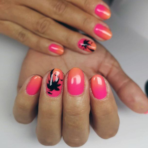 Palm Tree Nail Inspiration Cute Ombre Pink Orange Short Nails For Women