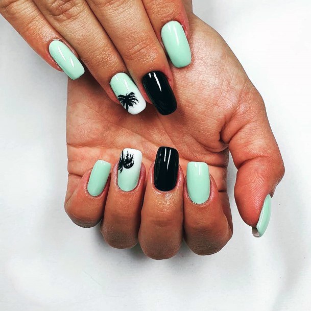 Palm Tree Nails For Girls Black Mint Green Inspiration