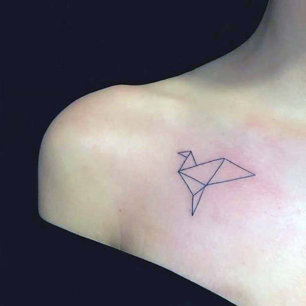 Paper Origami Tattoo Womens Collarbone