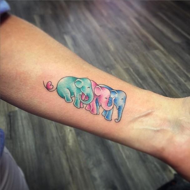 Pastel Elephants Tattoo Womens Wrists