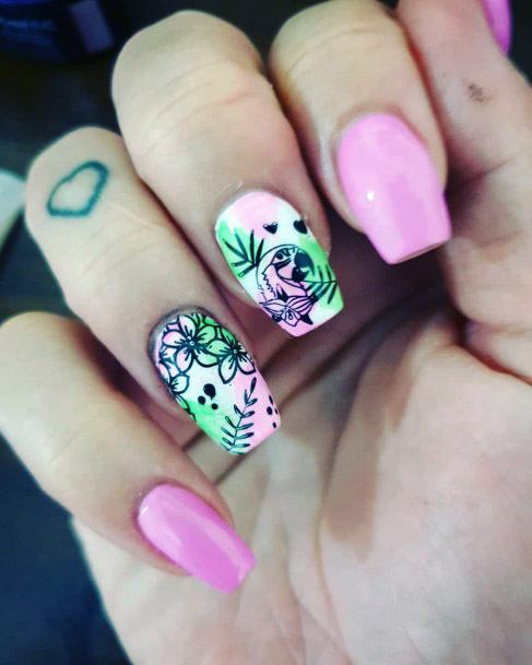 Pastel Pink Tropical Nails Women