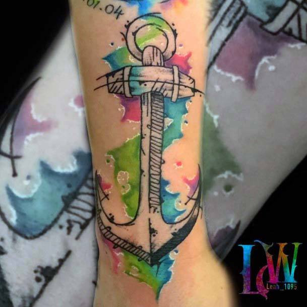 Pastel Water Color Anchor Tattoo Women