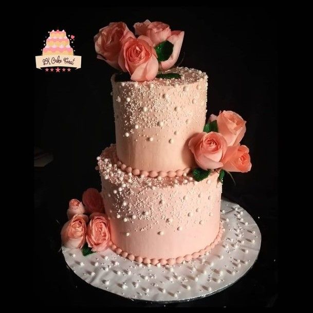 Peach 2 Tier Wedding Cake