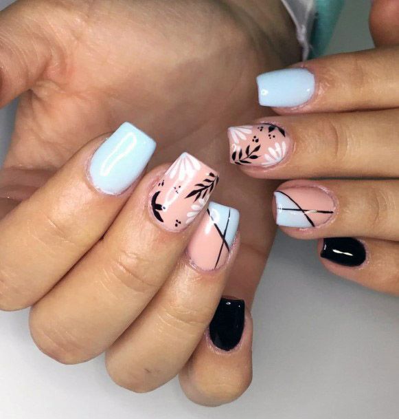 Peach And Blue Tropical Nails Women