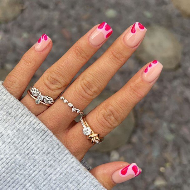 Peach And Pink Girls Nail Ideas