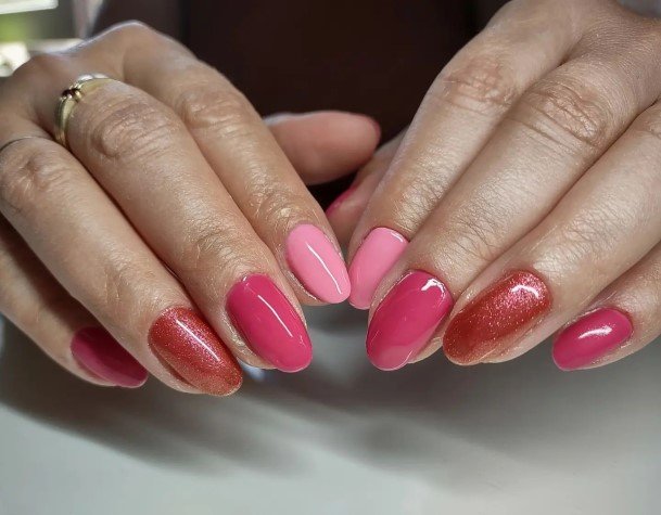 Peach And Pink Nail For Ladies