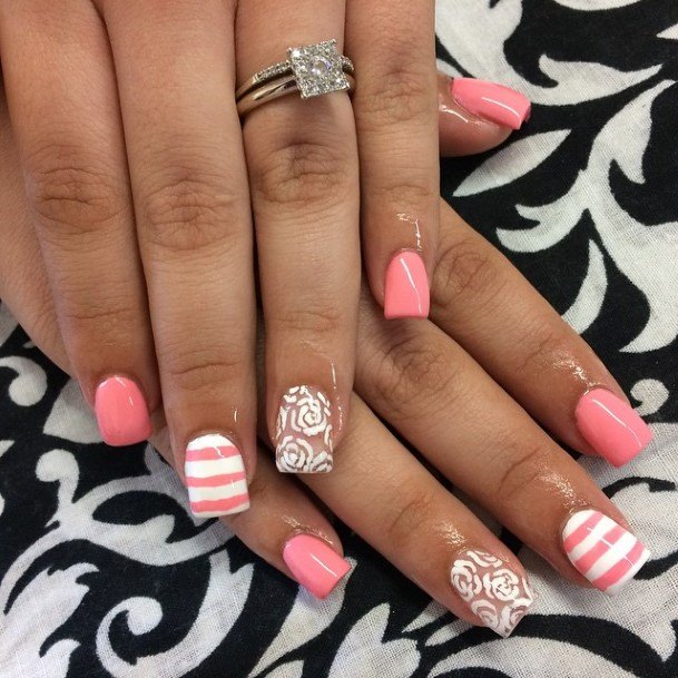 Peach And Pink Nails For Girls