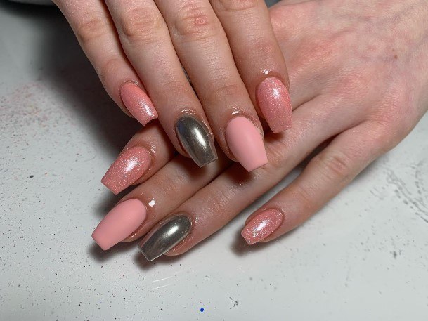 Peach And Pink Womens Nail Ideas