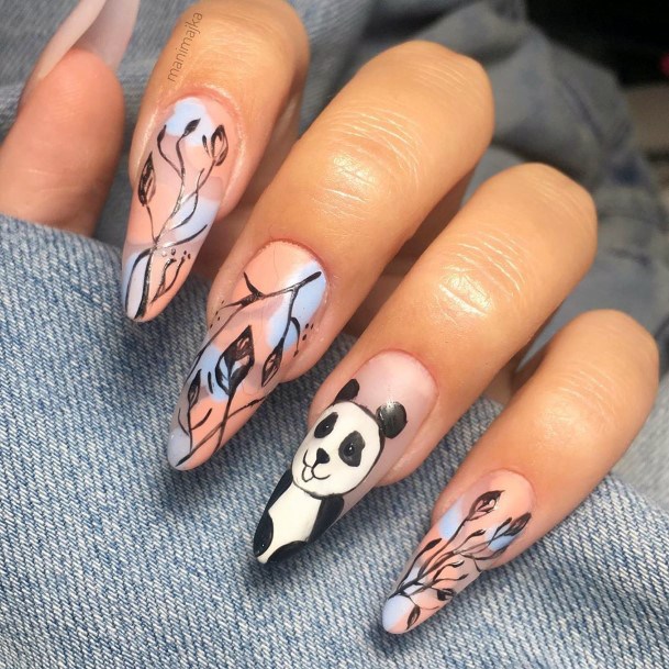 Peach Colored Nails With Panda