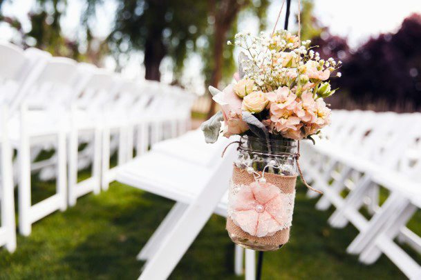 Peach Floral Mason Jar Chair Decorations Wedding