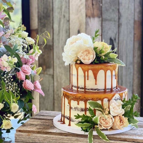 Peach Rose Rustic Wedding Cake