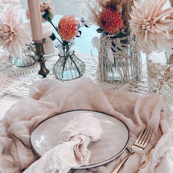 Peach Table Fabric Boho Decor Wedding