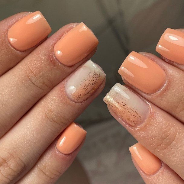 Peach With Glitter Girls Nail Ideas