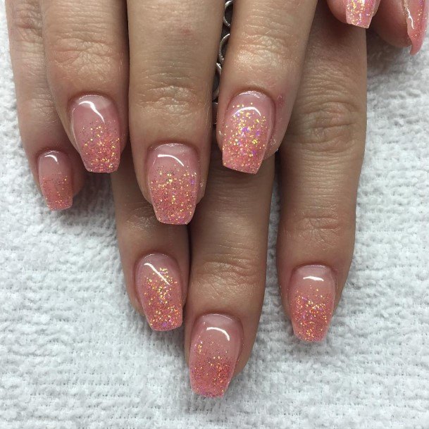 Peach With Glitter Nail Design Inspiration For Women