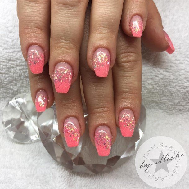 Peach With Glitter Nail Feminine Designs