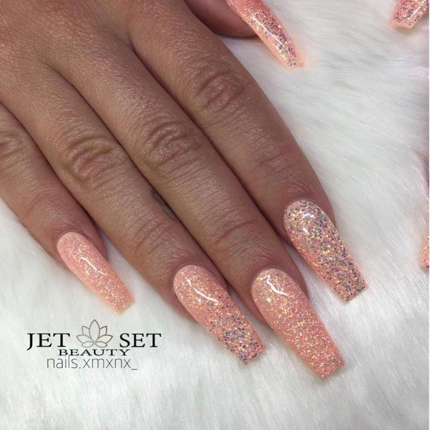 Peach With Glitter Nail For Ladies