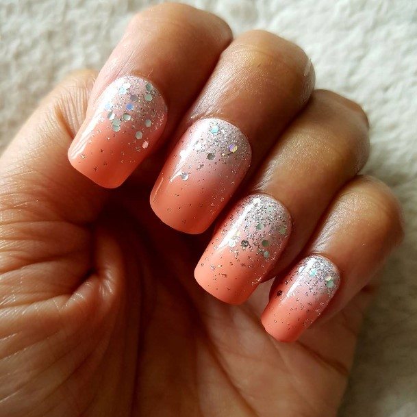 Peach With Glitter Nails Feminine Ideas